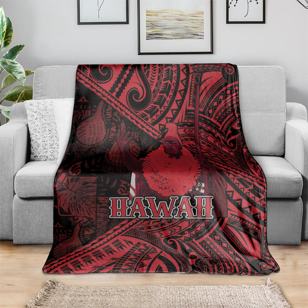 Hawaii King Kamehameha Blanket With Hawaiian Ipu Motifs Red Version