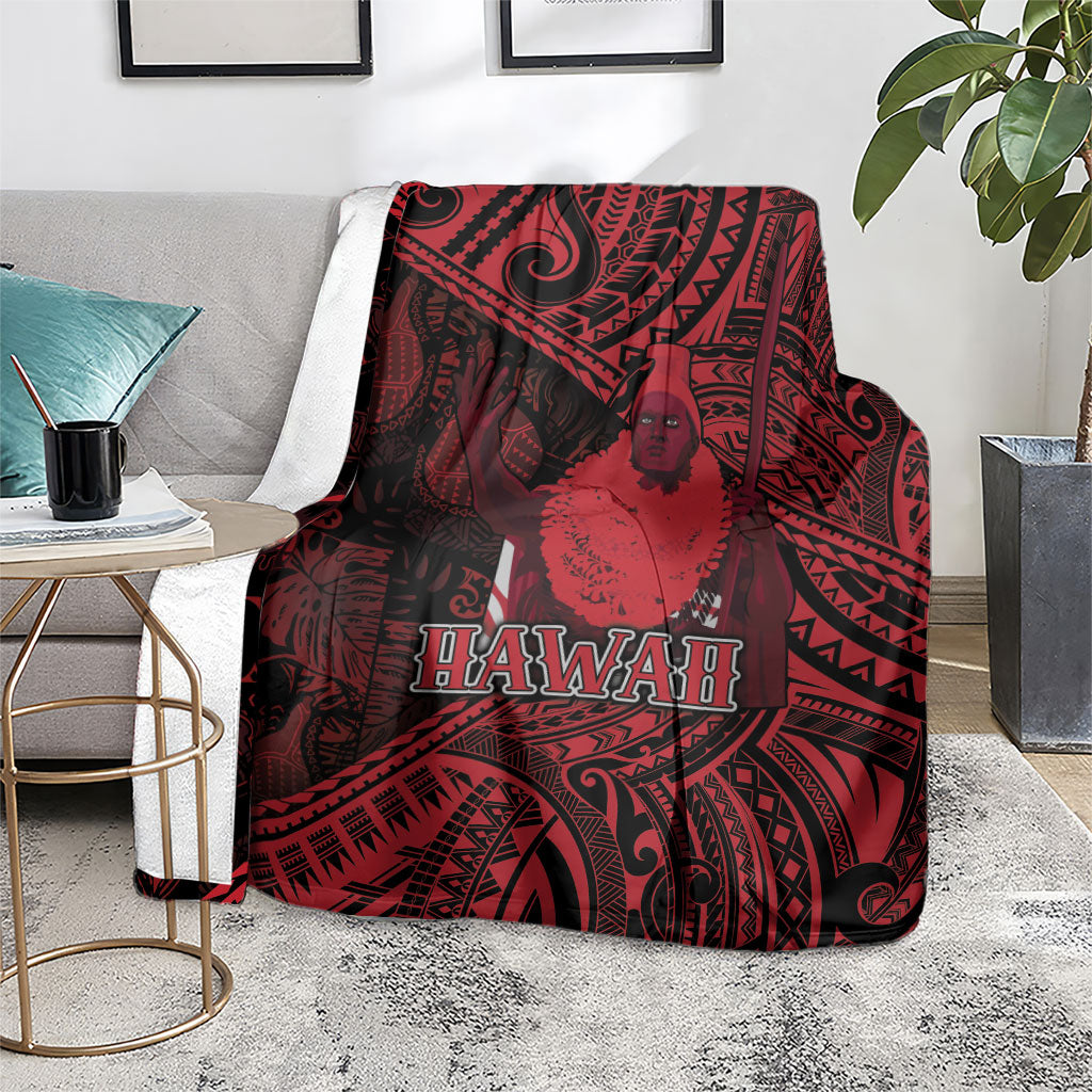 Hawaii King Kamehameha Blanket With Hawaiian Ipu Motifs Red Version
