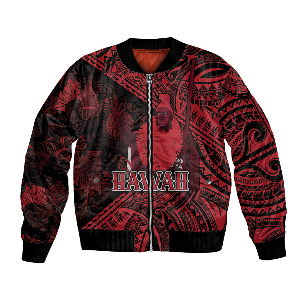 Hawaii King Kamehameha Bomber Jacket With Hawaiian Ipu Motifs Red Version LT05 Unisex Red - Polynesian Pride