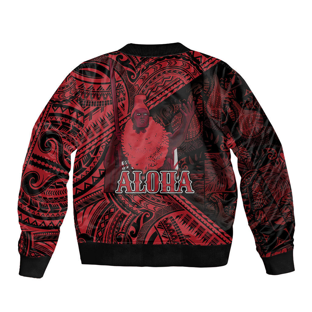 Hawaii King Kamehameha Bomber Jacket With Hawaiian Ipu Motifs Red Version LT05 - Polynesian Pride