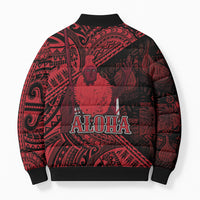 Hawaii King Kamehameha Bomber Puffer Jacket With Hawaiian Ipu Motifs Red Version LT05 - Polynesian Pride