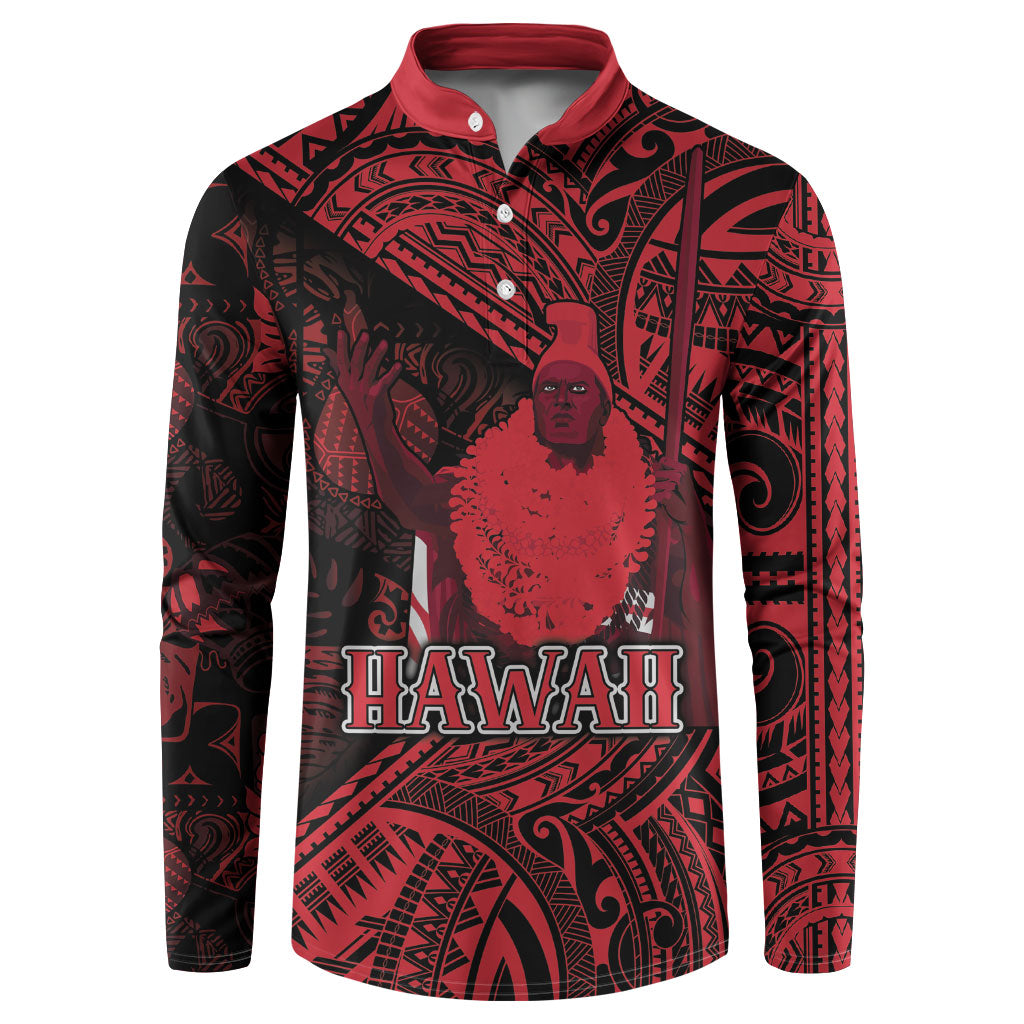 Hawaii King Kamehameha Button Sweatshirt With Hawaiian Ipu Motifs Red Version LT05 Red - Polynesian Pride