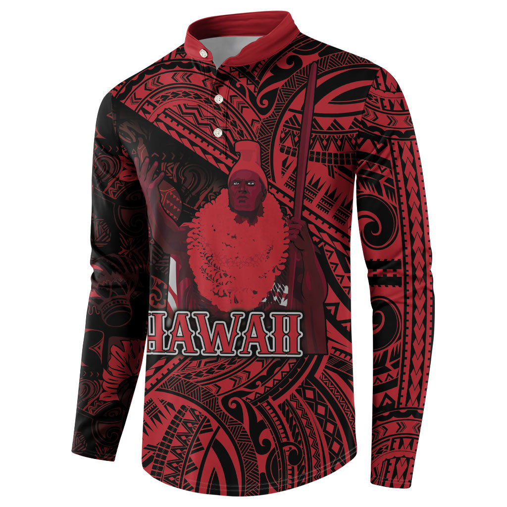 Hawaii King Kamehameha Button Sweatshirt With Hawaiian Ipu Motifs Red Version LT05 - Polynesian Pride