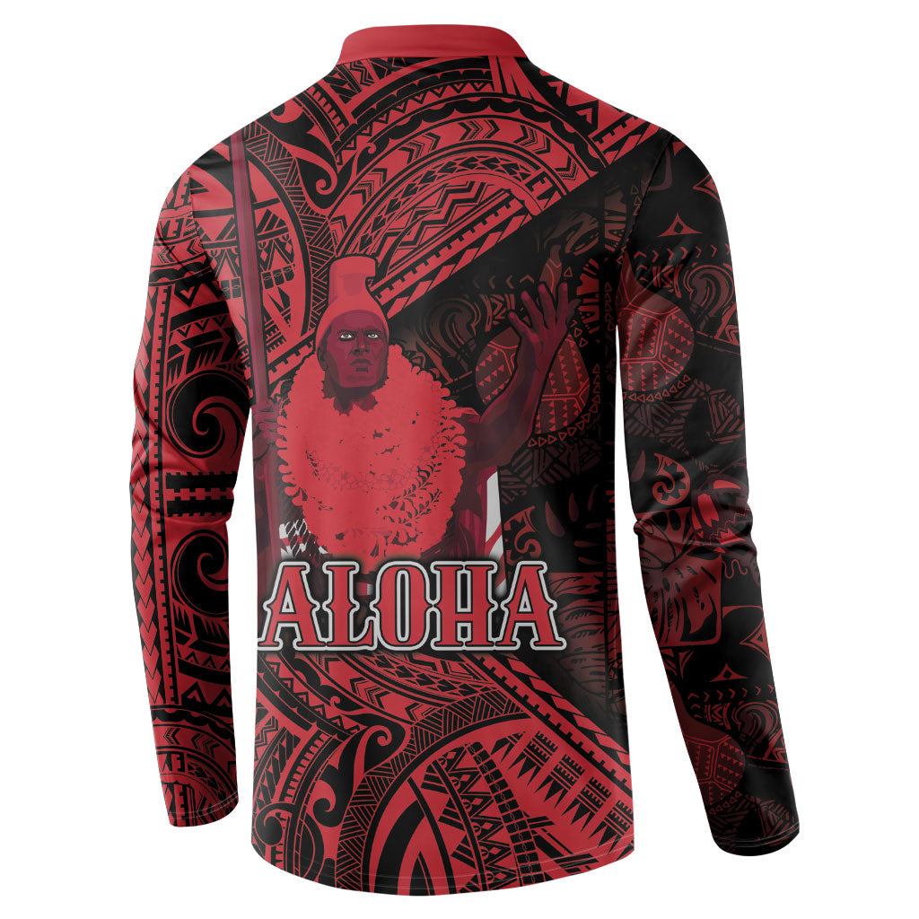 Hawaii King Kamehameha Button Sweatshirt With Hawaiian Ipu Motifs Red Version LT05 - Polynesian Pride