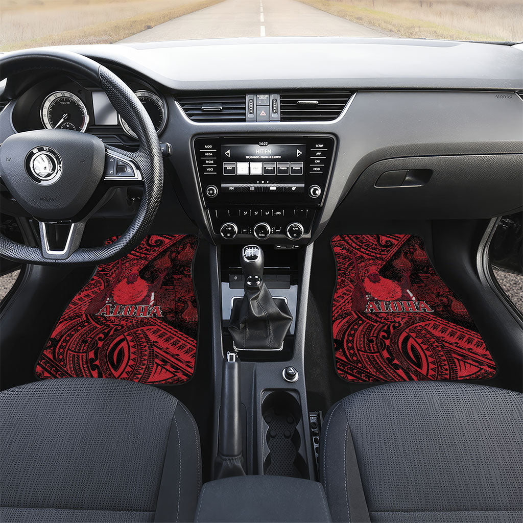 Hawaii King Kamehameha Car Mats With Hawaiian Ipu Motifs Red Version LT05 Set 2pcs - Front Red - Polynesian Pride