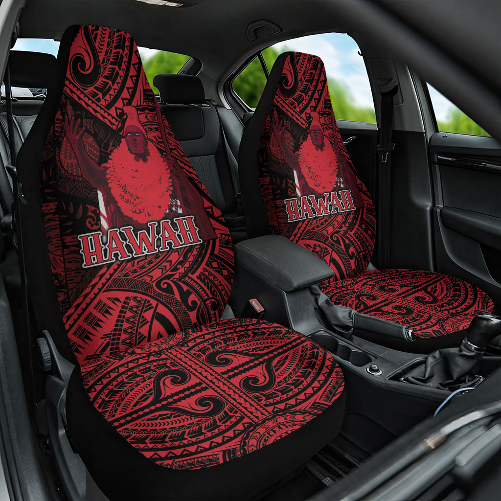 Hawaii King Kamehameha Car Seat Cover With Hawaiian Ipu Motifs Red Version LT05 One Size Red - Polynesian Pride