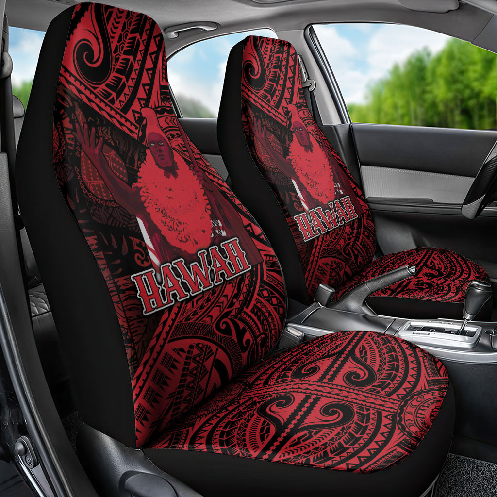Hawaii King Kamehameha Car Seat Cover With Hawaiian Ipu Motifs Red Version LT05 - Polynesian Pride