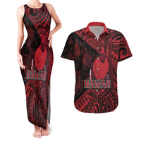 Hawaii King Kamehameha Couples Matching Tank Maxi Dress and Hawaiian Shirt With Hawaiian Ipu Motifs Red Version