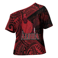 Hawaii King Kamehameha Cross Shoulder Shirt With Hawaiian Ipu Motifs Red Version LT05 - Polynesian Pride