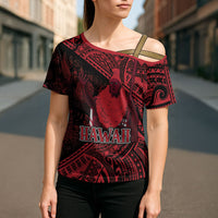Hawaii King Kamehameha Cross Shoulder Shirt With Hawaiian Ipu Motifs Red Version LT05 - Polynesian Pride