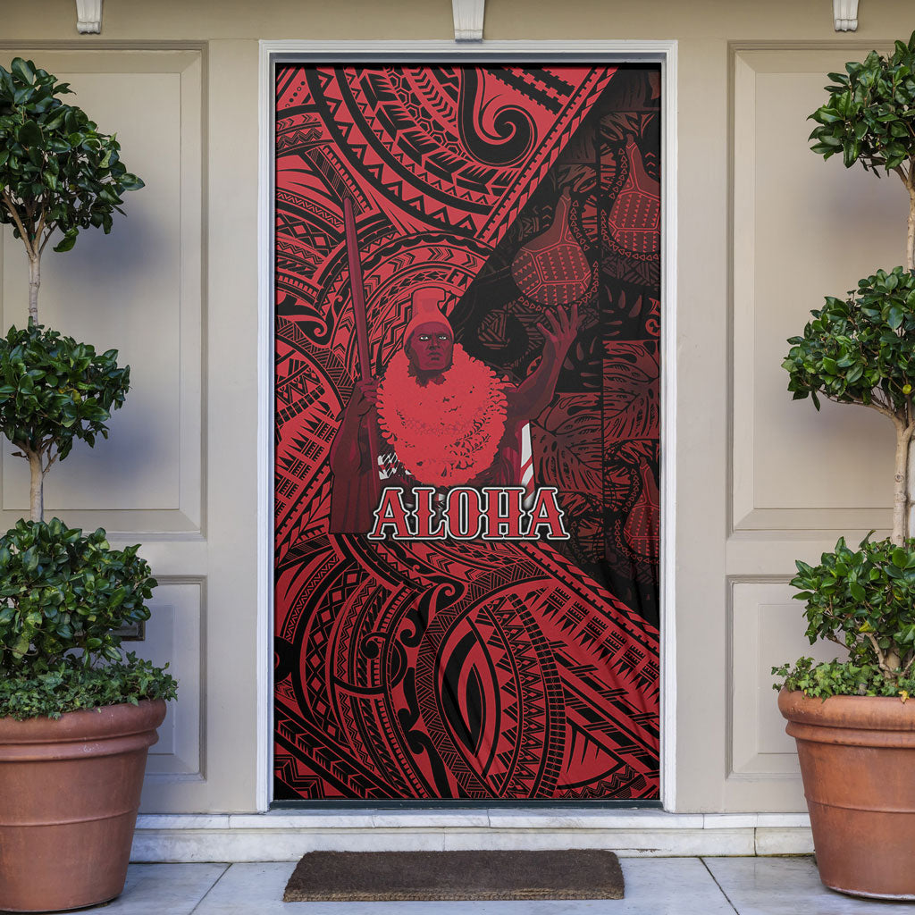 Hawaii King Kamehameha Door Cover With Hawaiian Ipu Motifs Red Version LT05 Red - Polynesian Pride