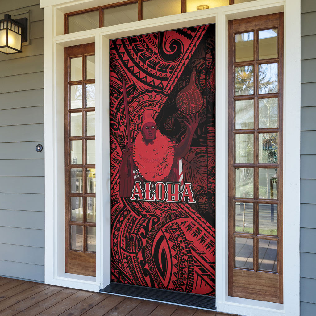 Hawaii King Kamehameha Door Cover With Hawaiian Ipu Motifs Red Version