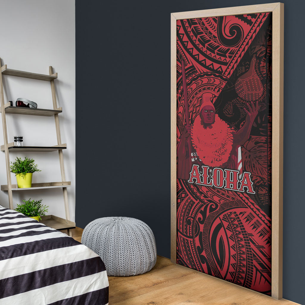 Hawaii King Kamehameha Door Cover With Hawaiian Ipu Motifs Red Version