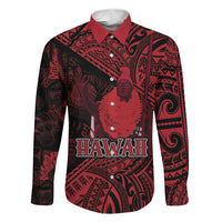 Hawaii King Kamehameha Family Matching Off Shoulder Maxi Dress and Hawaiian Shirt With Hawaiian Ipu Motifs Red Version