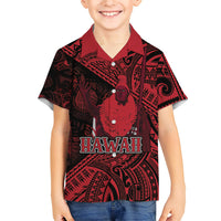 Hawaii King Kamehameha Family Matching Off Shoulder Maxi Dress and Hawaiian Shirt With Hawaiian Ipu Motifs Red Version
