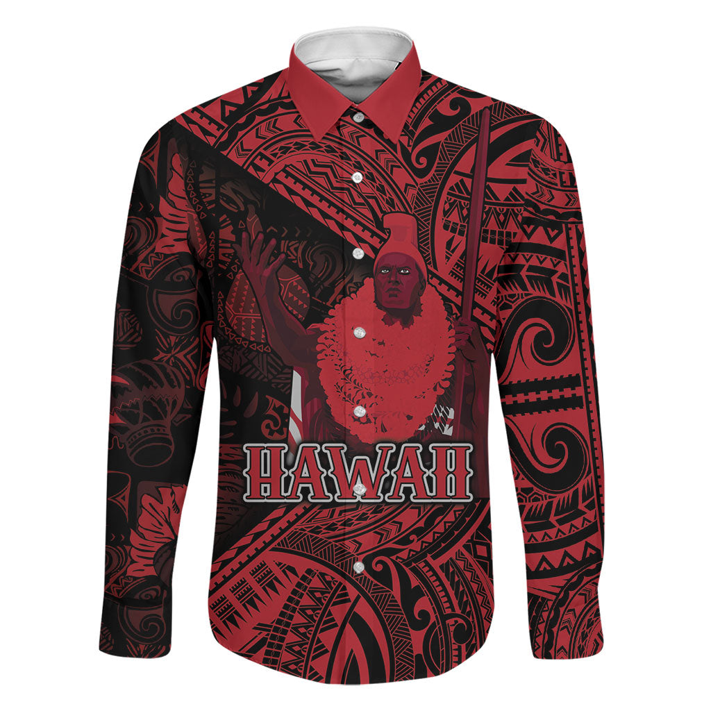 Hawaii King Kamehameha Family Matching Short Sleeve Bodycon Dress and Hawaiian Shirt With Hawaiian Ipu Motifs Red Version