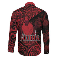 Hawaii King Kamehameha Family Matching Short Sleeve Bodycon Dress and Hawaiian Shirt With Hawaiian Ipu Motifs Red Version