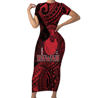 Hawaii King Kamehameha Family Matching Short Sleeve Bodycon Dress and Hawaiian Shirt With Hawaiian Ipu Motifs Red Version