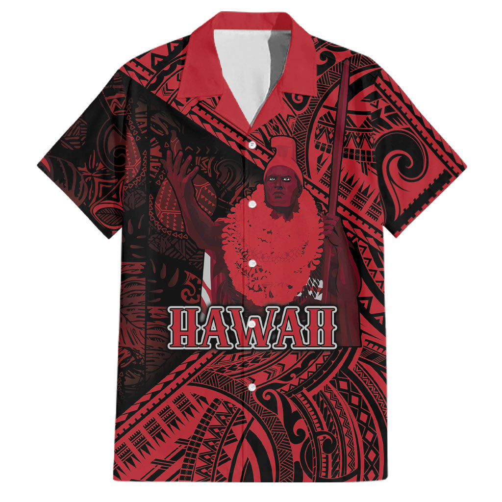 Hawaii King Kamehameha Family Matching Summer Maxi Dress and Hawaiian Shirt With Hawaiian Ipu Motifs Red Version