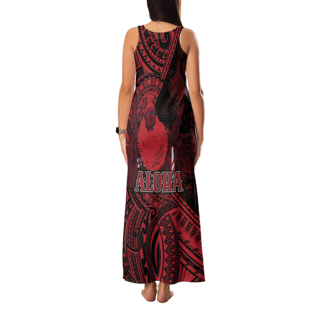 Hawaii King Kamehameha Family Matching Tank Maxi Dress and Hawaiian Shirt With Hawaiian Ipu Motifs Red Version