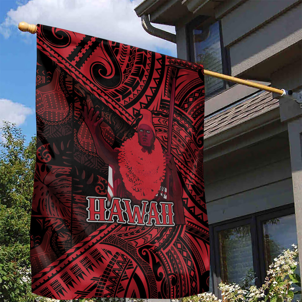 Hawaii King Kamehameha Garden Flag With Hawaiian Ipu Motifs Red Version LT05 - Polynesian Pride