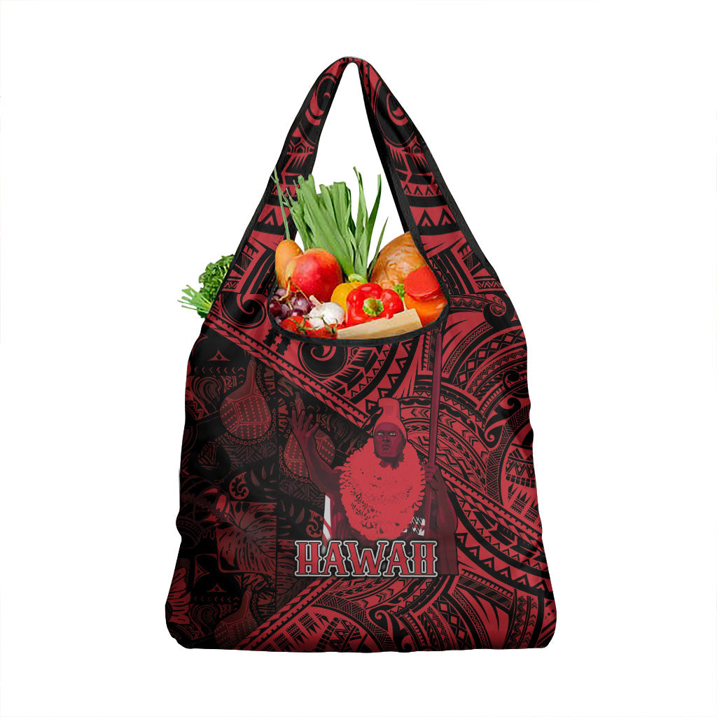 Hawaii King Kamehameha Grocery Bag With Hawaiian Ipu Motifs Red Version LT05 1-pack One Size Red - Polynesian Pride