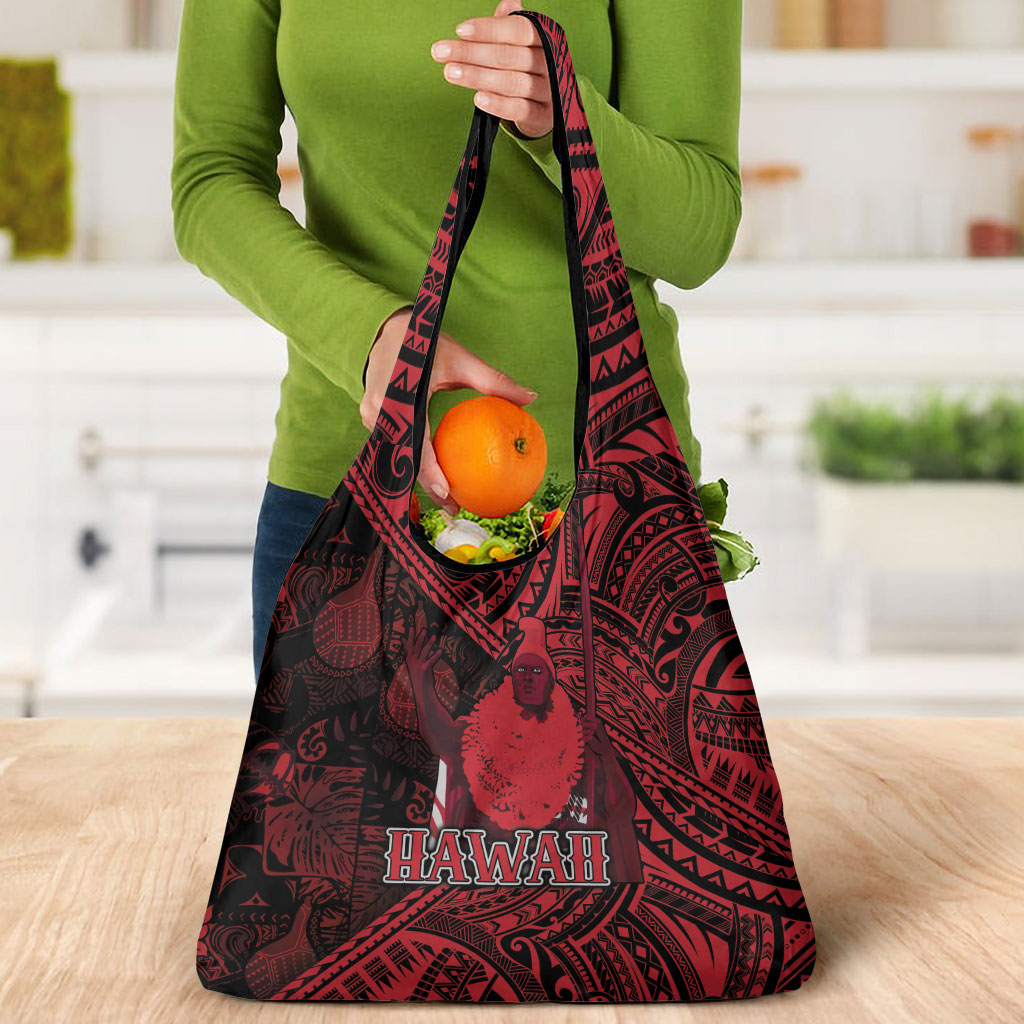 Hawaii King Kamehameha Grocery Bag With Hawaiian Ipu Motifs Red Version LT05 - Polynesian Pride