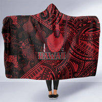 Hawaii King Kamehameha Hooded Blanket With Hawaiian Ipu Motifs Red Version