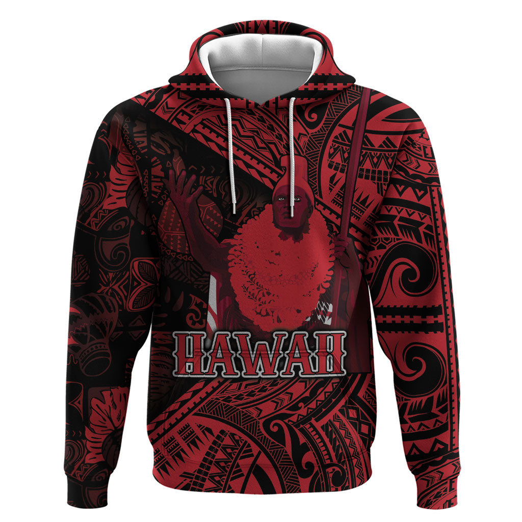 Hawaii King Kamehameha Hoodie With Hawaiian Ipu Motifs Red Version LT05 Pullover Hoodie Red - Polynesian Pride