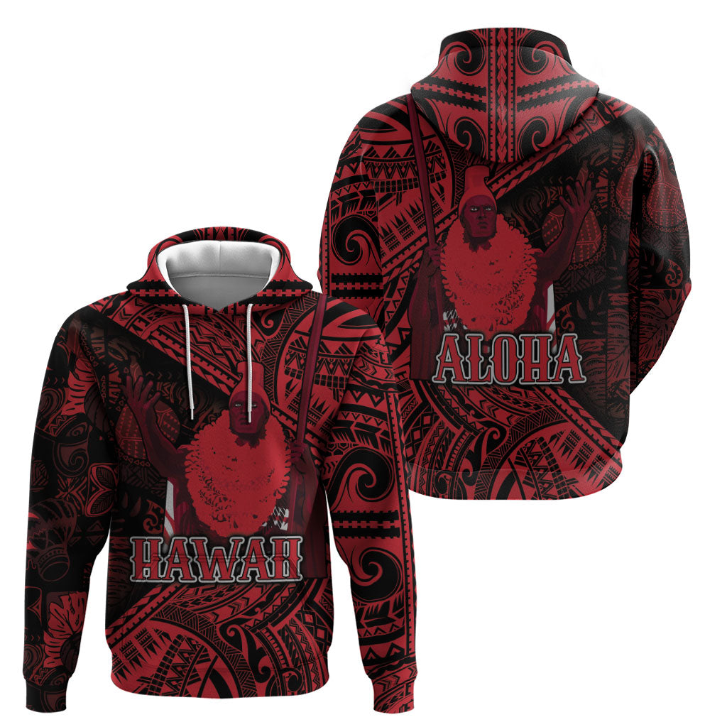 Hawaii King Kamehameha Hoodie With Hawaiian Ipu Motifs Red Version LT05 - Polynesian Pride