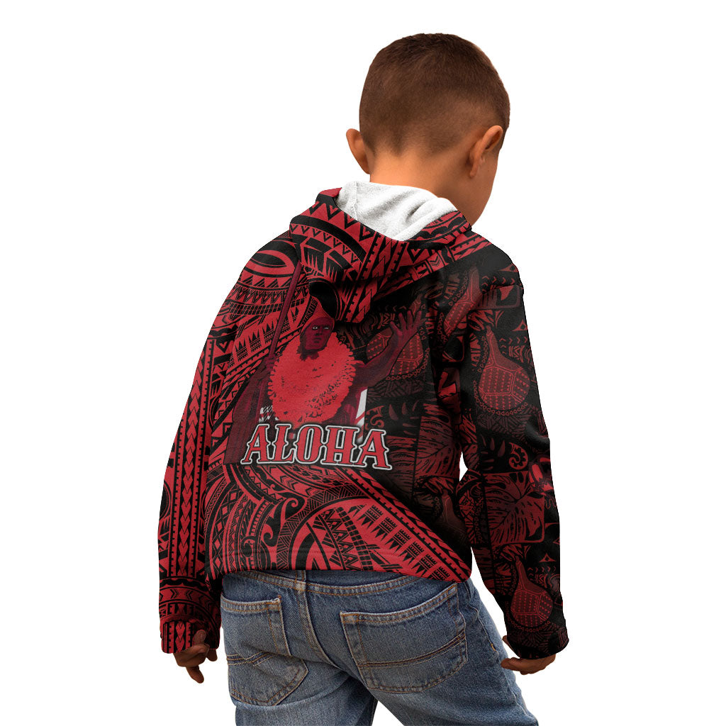 Hawaii King Kamehameha Kid Hoodie With Hawaiian Ipu Motifs Red Version