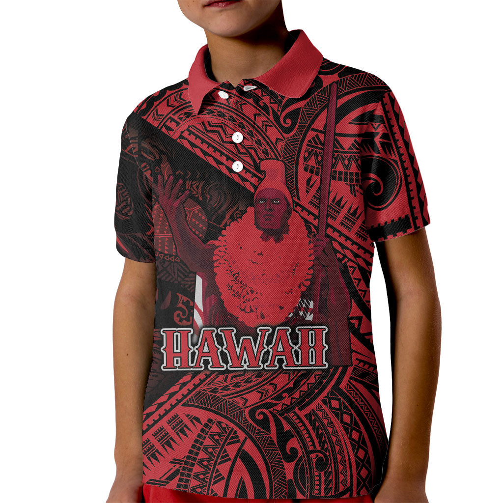 Hawaii King Kamehameha Kid Polo Shirt With Hawaiian Ipu Motifs Red Version LT05 Kid Red - Polynesian Pride