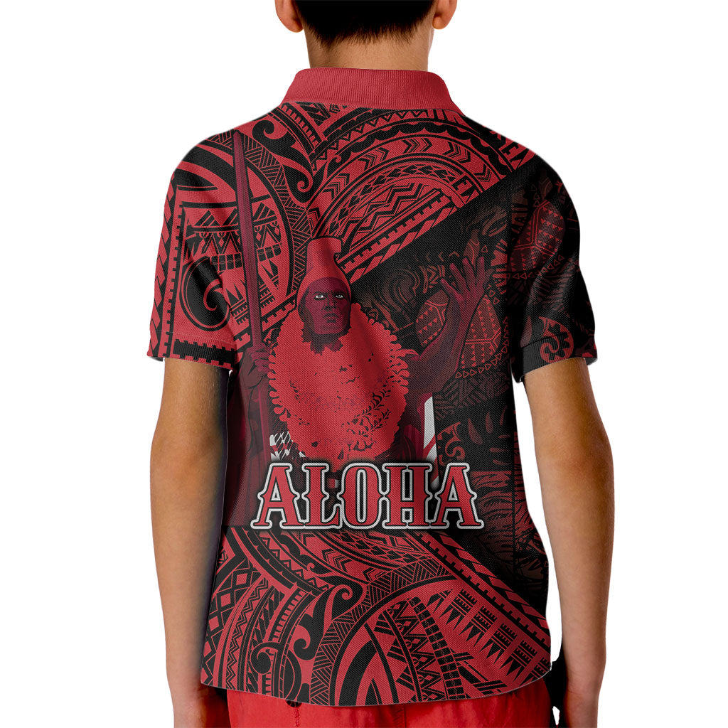 Hawaii King Kamehameha Kid Polo Shirt With Hawaiian Ipu Motifs Red Version LT05 - Polynesian Pride