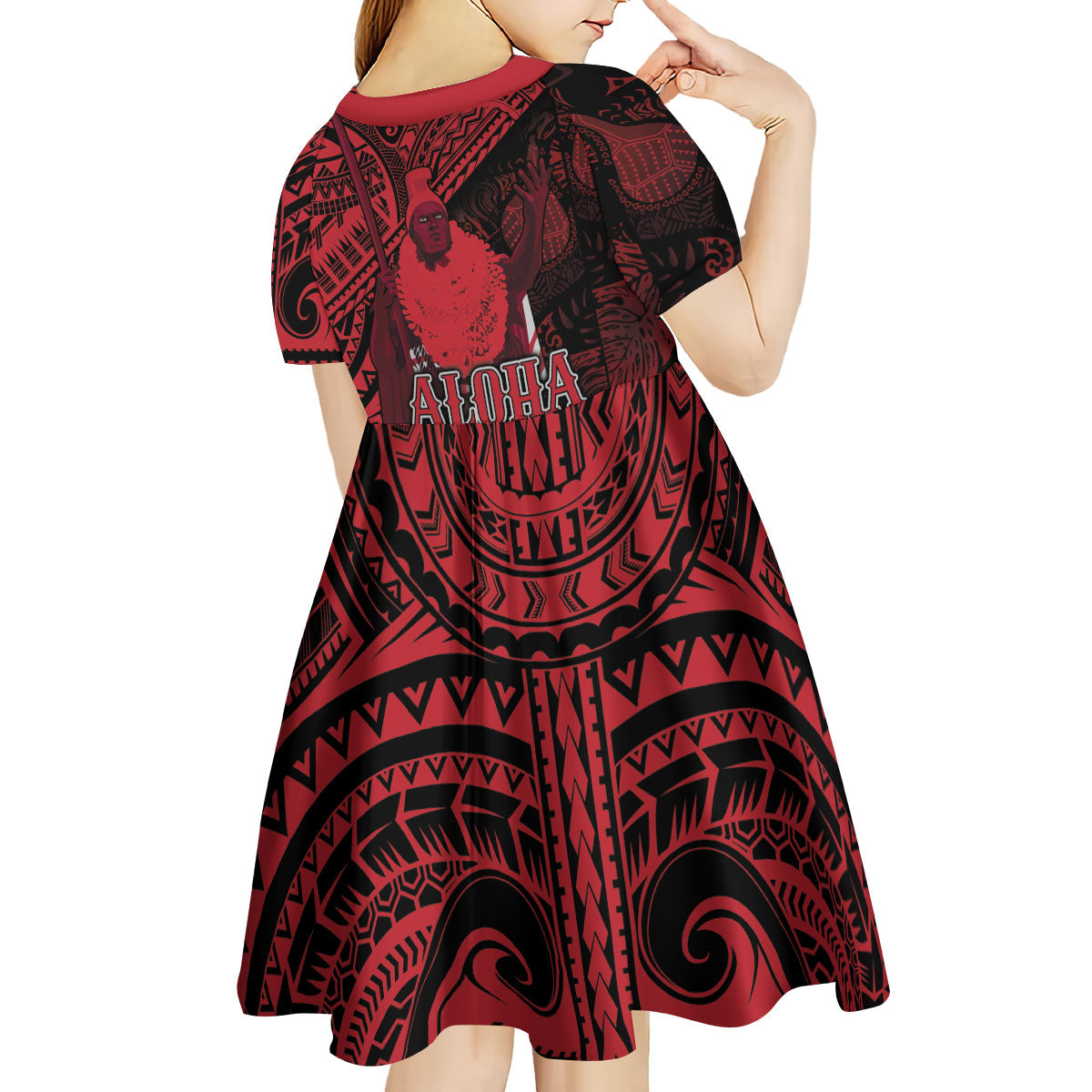 Hawaii King Kamehameha Kid Short Sleeve Dress With Hawaiian Ipu Motifs Red Version LT05 - Polynesian Pride