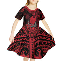 Hawaii King Kamehameha Kid Short Sleeve Dress With Hawaiian Ipu Motifs Red Version LT05 - Polynesian Pride