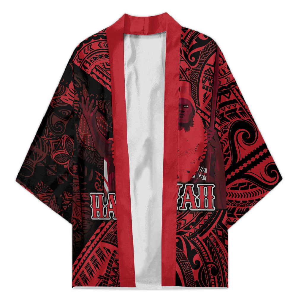 Hawaii King Kamehameha Kimono With Hawaiian Ipu Motifs Red Version