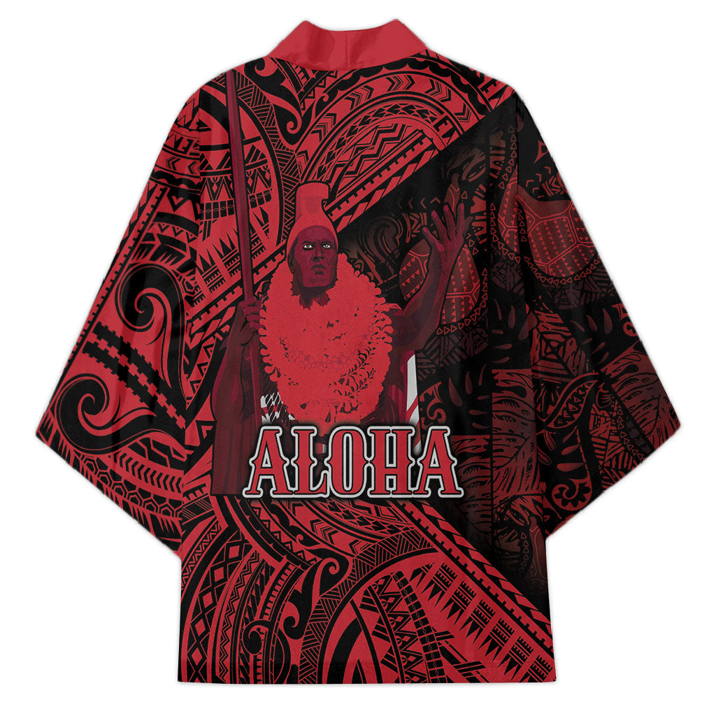 Hawaii King Kamehameha Kimono With Hawaiian Ipu Motifs Red Version