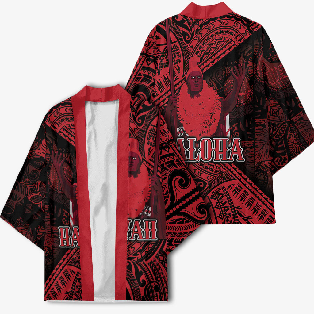 Hawaii King Kamehameha Kimono With Hawaiian Ipu Motifs Red Version