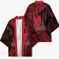 Hawaii King Kamehameha Kimono With Hawaiian Ipu Motifs Red Version