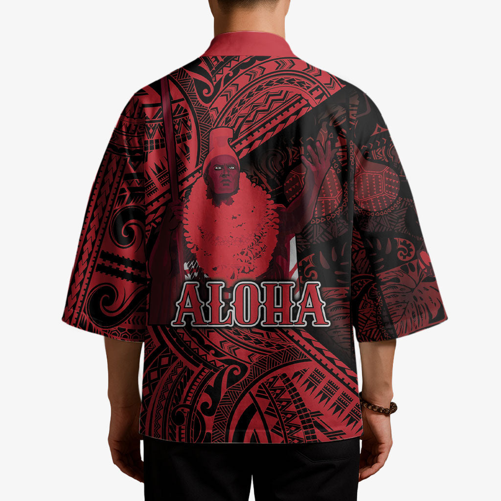 Hawaii King Kamehameha Kimono With Hawaiian Ipu Motifs Red Version