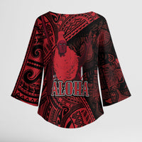 Hawaii King Kamehameha Kimono Sleeve Blouse With Hawaiian Ipu Motifs Red Version LT05 - Polynesian Pride