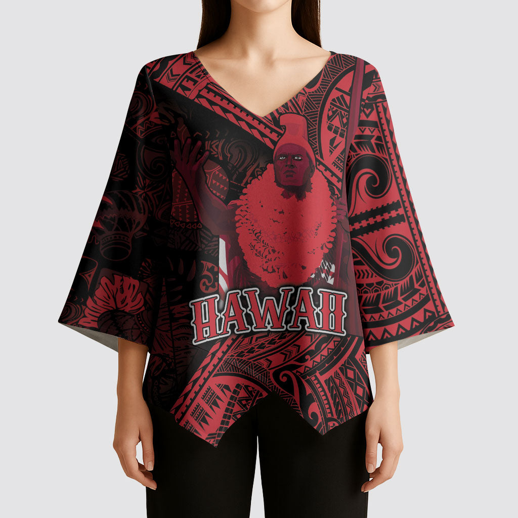 Hawaii King Kamehameha Kimono Sleeve Blouse With Hawaiian Ipu Motifs Red Version LT05 - Polynesian Pride