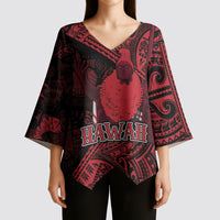 Hawaii King Kamehameha Kimono Sleeve Blouse With Hawaiian Ipu Motifs Red Version LT05 - Polynesian Pride