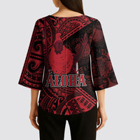 Hawaii King Kamehameha Kimono Sleeve Blouse With Hawaiian Ipu Motifs Red Version LT05 - Polynesian Pride