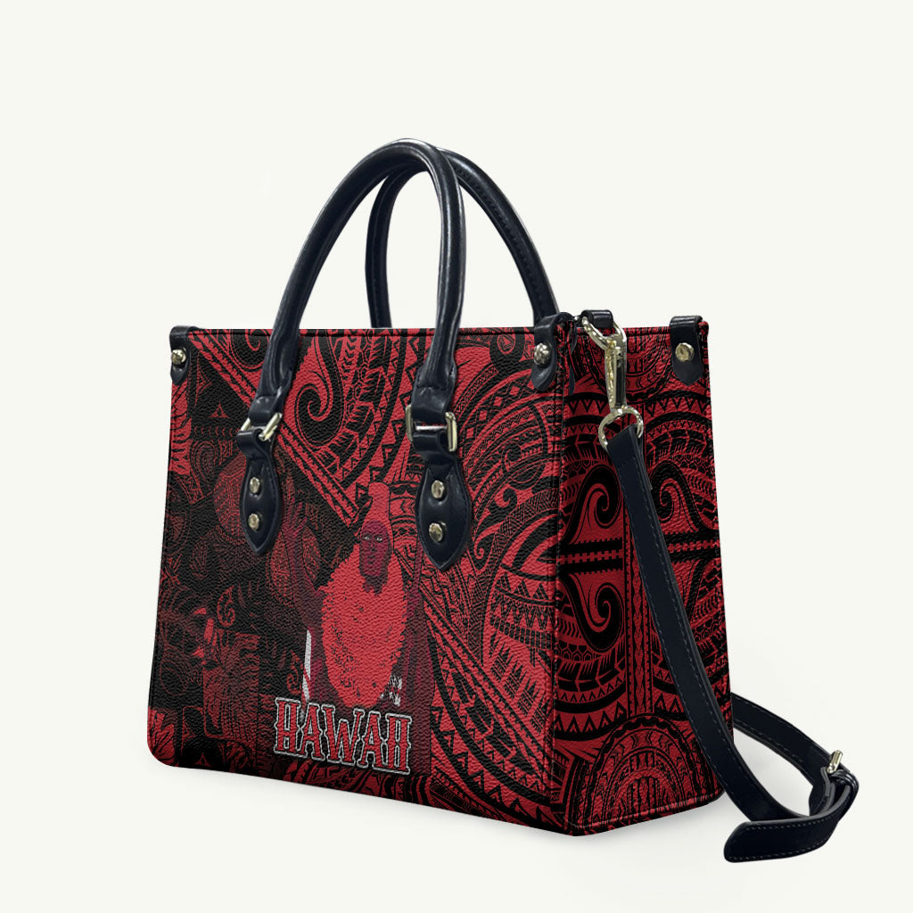 Hawaii King Kamehameha Leather Bag With Hawaiian Ipu Motifs Red Version LT05 Red - Polynesian Pride