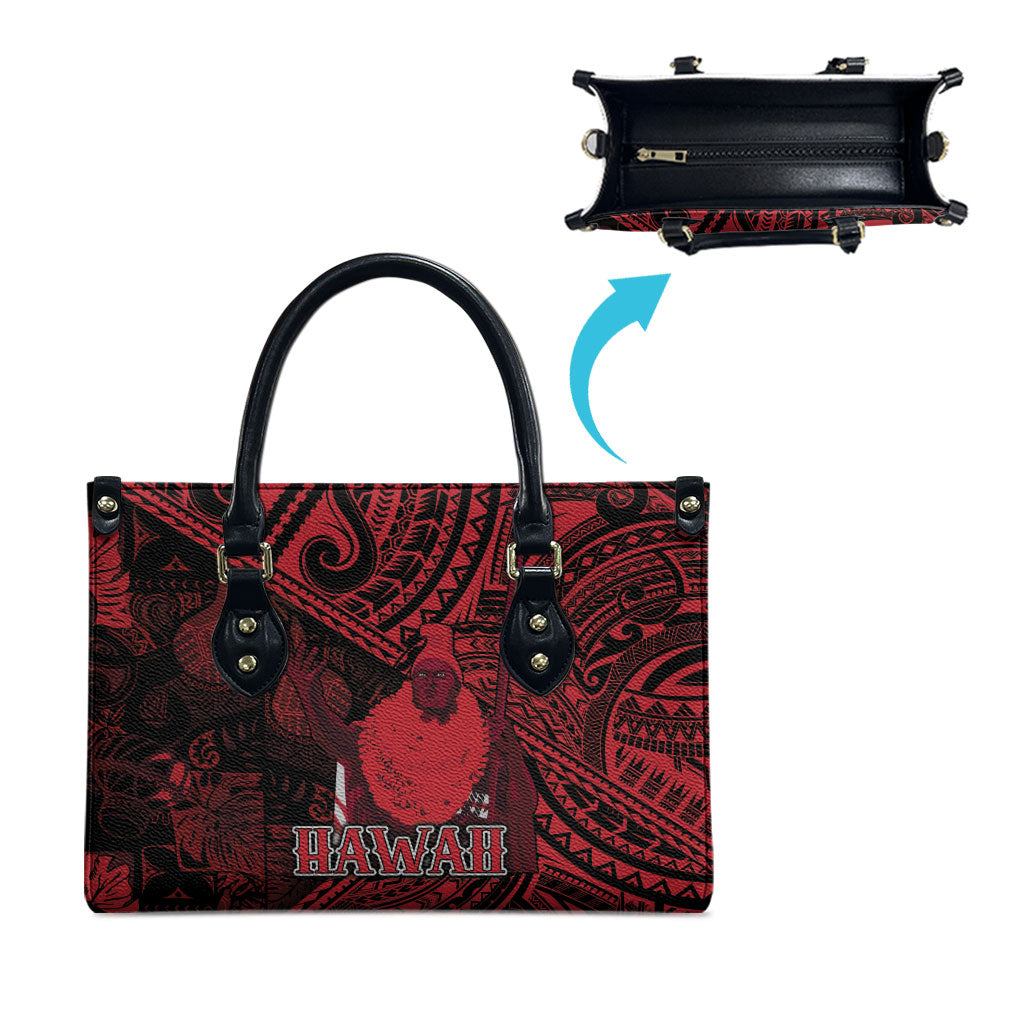 Hawaii King Kamehameha Leather Bag With Hawaiian Ipu Motifs Red Version LT05 - Polynesian Pride