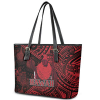 Hawaii King Kamehameha Leather Tote Bag With Hawaiian Ipu Motifs Red Version LT05 - Polynesian Pride