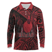 Hawaii King Kamehameha Long Sleeve Polo Shirt With Hawaiian Ipu Motifs Red Version LT05 Red - Polynesian Pride