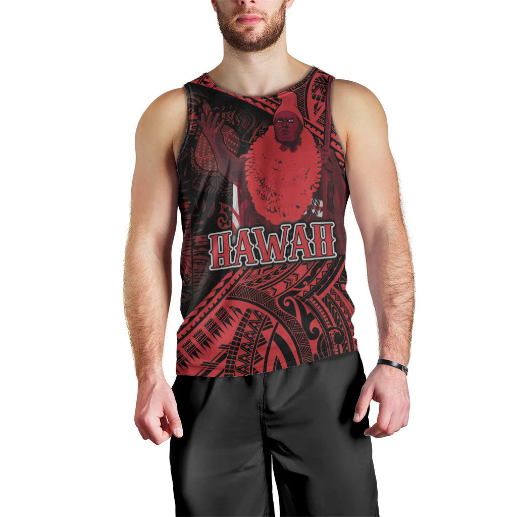 Hawaii King Kamehameha Men Tank Top With Hawaiian Ipu Motifs Red Version LT05 - Polynesian Pride
