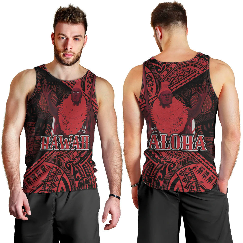 Hawaii King Kamehameha Men Tank Top With Hawaiian Ipu Motifs Red Version LT05 - Polynesian Pride